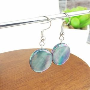 Circle Shell Bead Silver Tone Hook Earrings